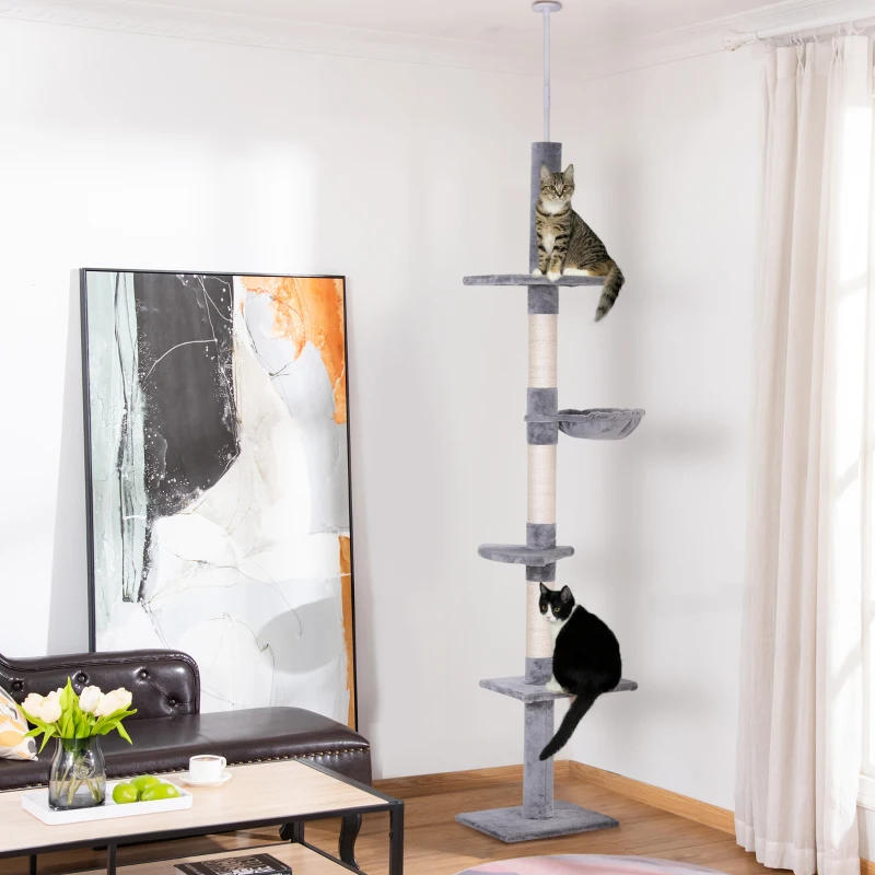 8.5ft Cat Climbing Tree 5-Tier Cat Activity Center Floor-to-Ceiling Cat Climber Toy with Scratching Post 
