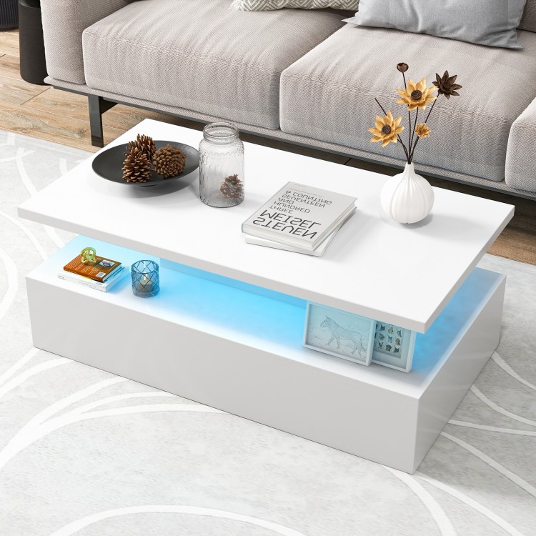 Modern 2-tier High Glossy Table with Adjustable Light Colors