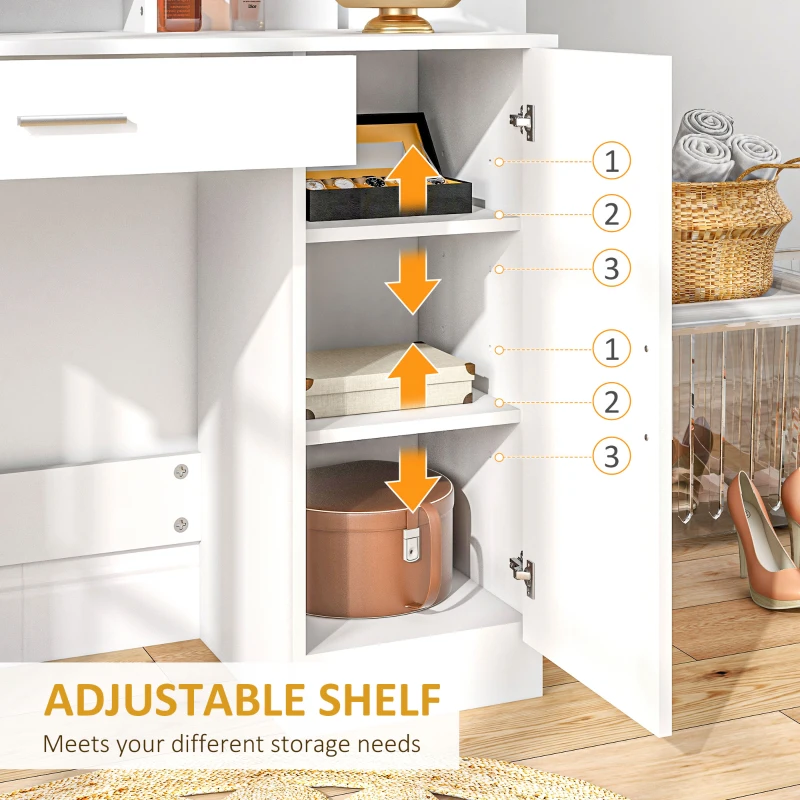 Dressing Table, Vanity Table with Mirror, Drawer and Storage Shelves for Bedroom