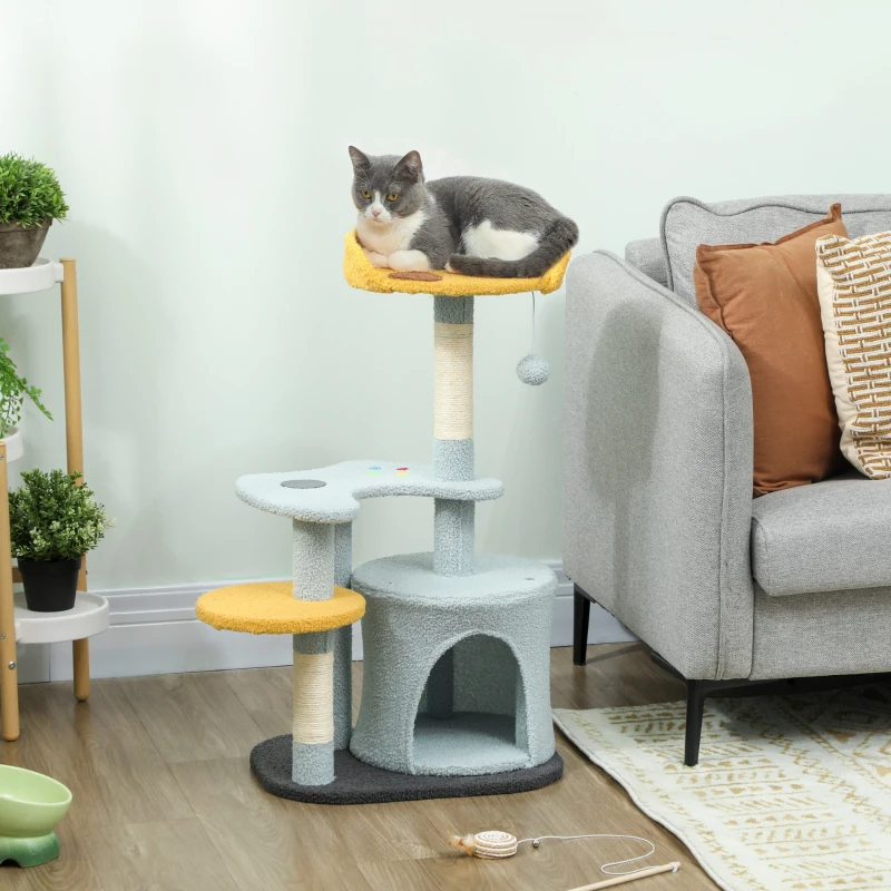 Cat Tree for Indoor Cats, 31.5 inch Cat Tower with Plush Perch, Platform, Condo, Scratching Post and Toy Ball