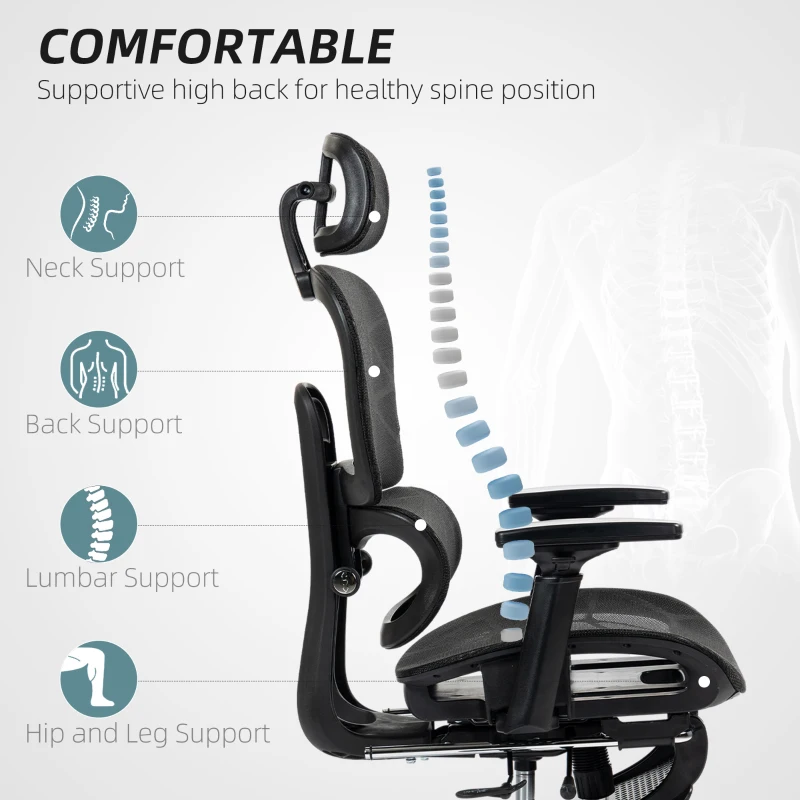 Mesh Office Chair with 3D Armrest, High Back Desk Chair with Lumbar Support, 135° Reclining, Adjustable Headrest