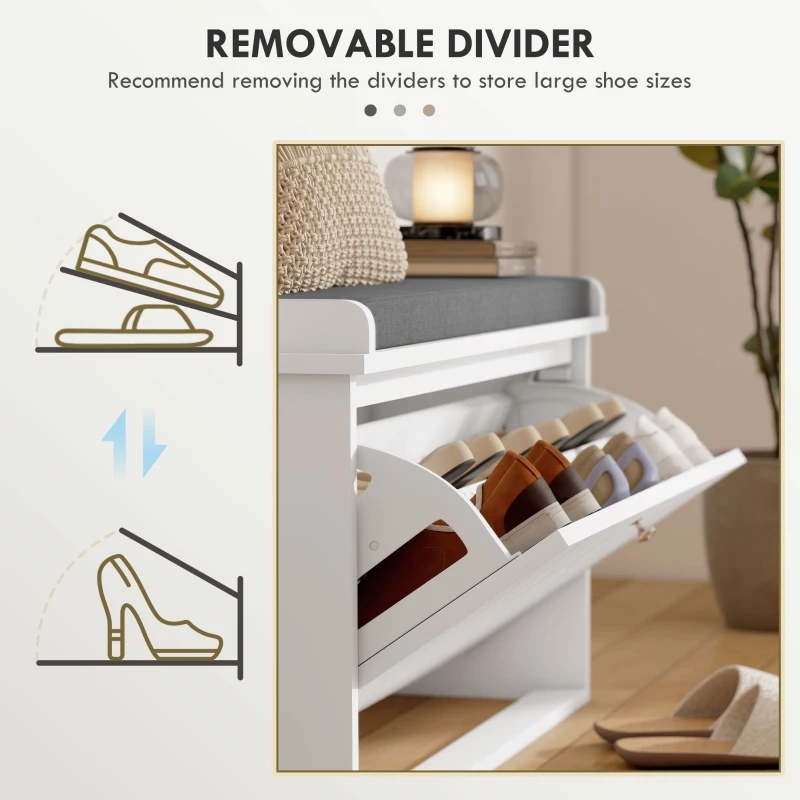 Shoe Storage with Seat, Upholstered Hallway Bench, Shoe Bench with Flip Drawer, Adjustable Shelf for 8 Pairs of Shoes