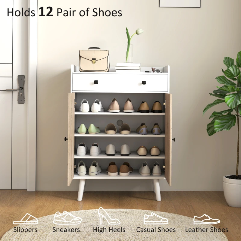 Shoe Cabinet for Entryway, Modern Shoe Storage Cabinet with Adjustable Shelves and Drawer for 12 Pairs