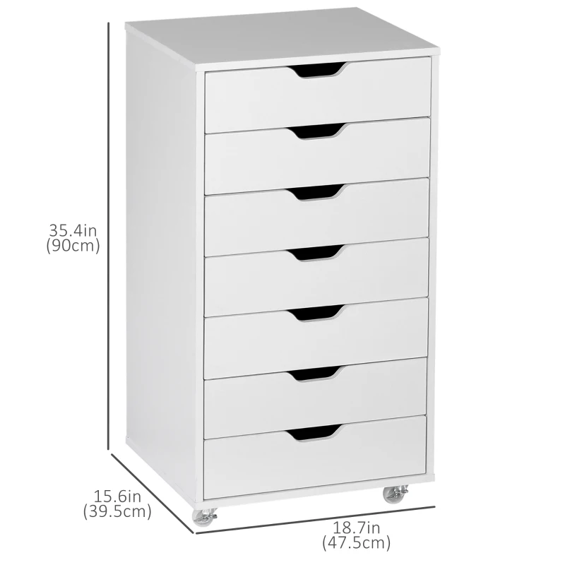 7-drawer Vertical File Cabinet for Home Office, Storage Cabinet with Wheels