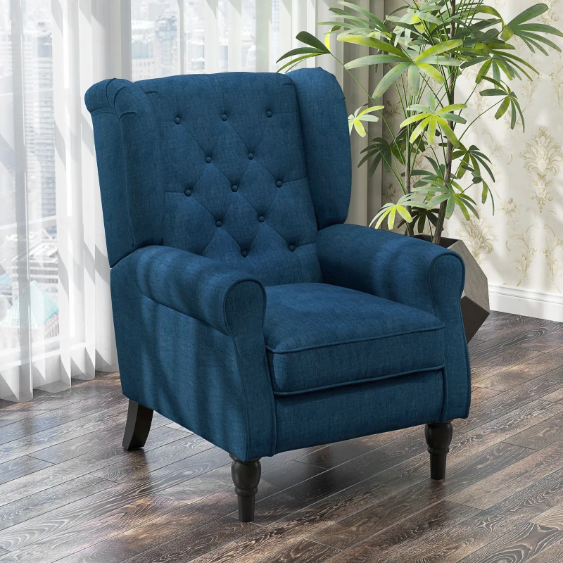 Fabric Accent Chair, Button Tufted Armchair, Upholstered Modern Living Room Chair, Wingback Chair with Wood Legs