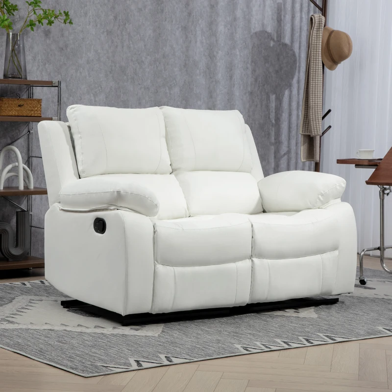 PU Leather Manual Recliner Sofa, Double Reclining Loveseat with Pullback Control Footrest