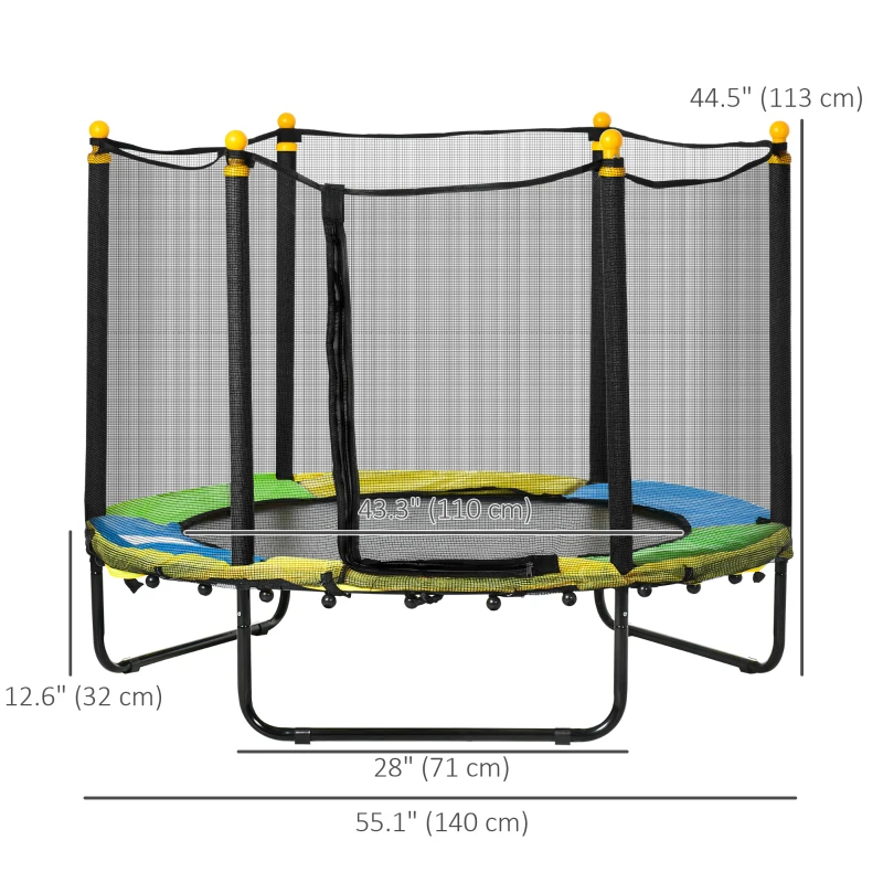 4.6FT Trampoline for Kids with Enclosure Net for Ages 3-10, Indoor Outdoor Use