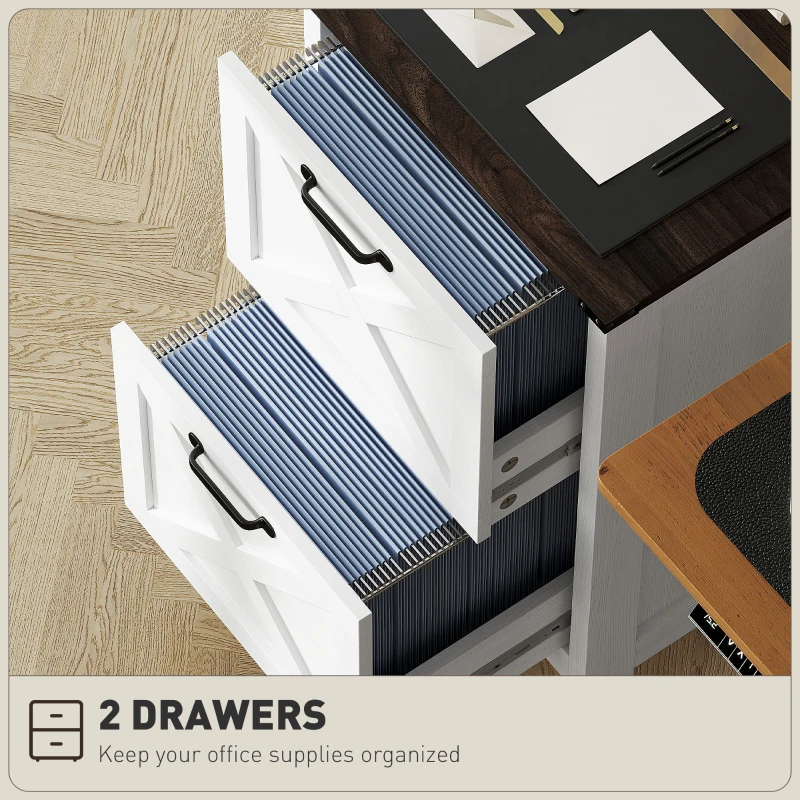 Vertical Filing Cabinet with 2 Drawers, Rustic Farmhouse Office Storage Cabinet for A4, Letter Size