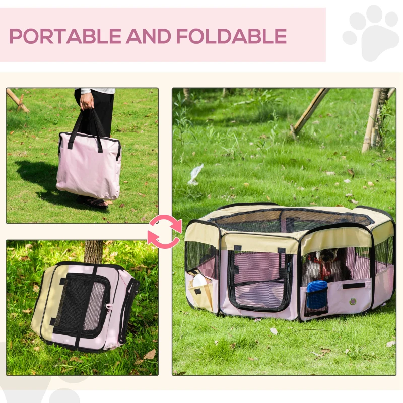 36-inch Large Exercise Puppy Pet Playpen Portable Dog Cat Pet Play Pen Pet Cage Tent Kennel Crate Pink Carry Bag Included