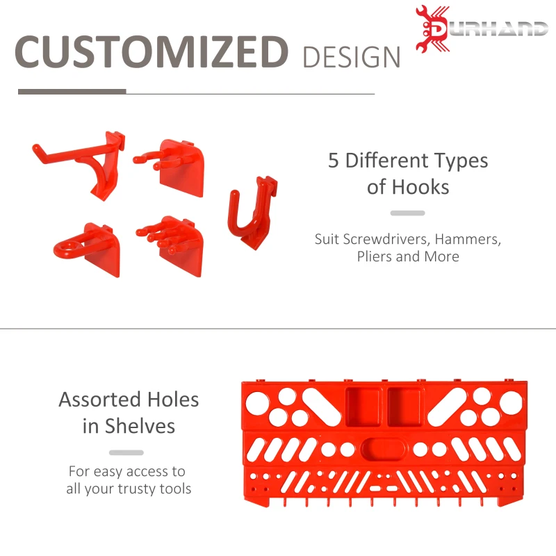 54 Piece Plastic Pegboard Panels, Peg Board with Accessories, Wall Mounted DIY Garage Storage with 50 Hooks