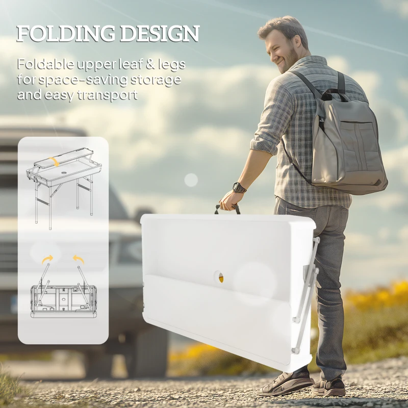 3.5ft Folding Ice Cooler Table with Drain, 2-Tier Outdoor Patio Party Cooler, Fishing Cleaning Table with Storage Shelf