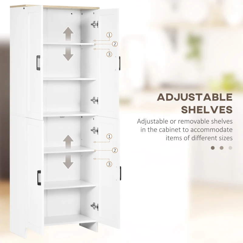  67" 4-Door Kitchen Pantry Cabinet, Freestanding Storage Cabinet Cupboard with Adjustable Shelves