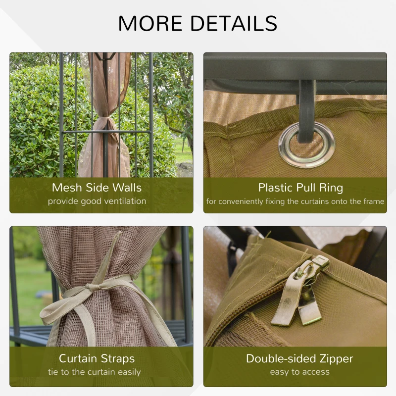 10' x 10' Steel Outdoor Patio Gazebo Canopy with Removable Mesh Curtains, Display Shelves, & Steel Frame