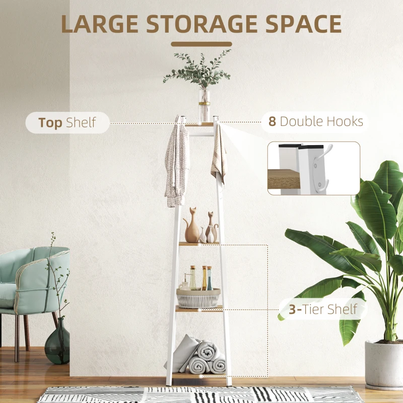  Clothes Rack with Storage, Garment Rack with 8 Hooks and 3-Tier Shelf