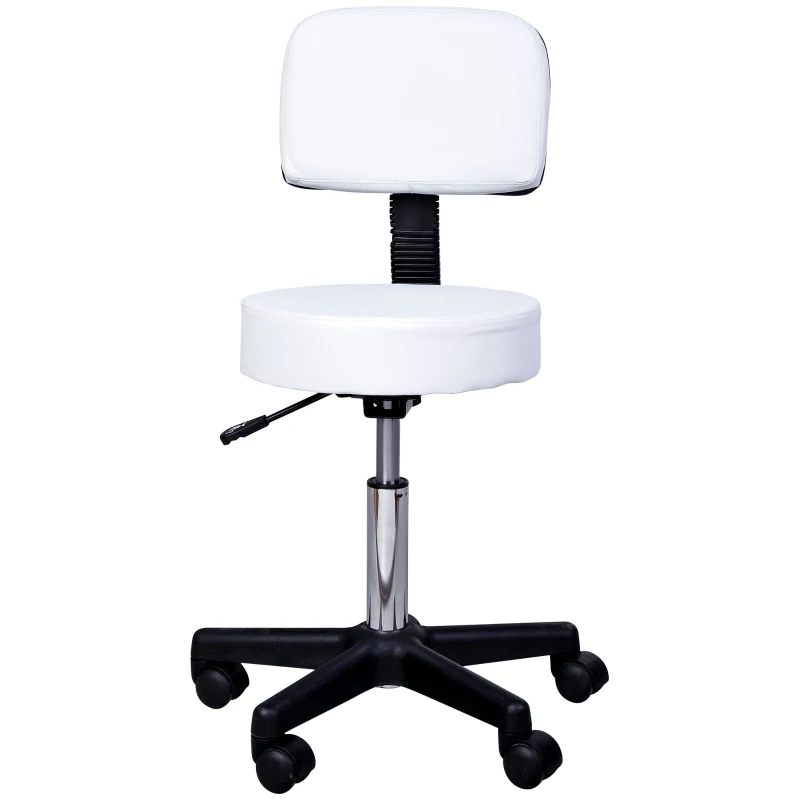 Adjustable Rolling Stool with Back, PU Leather Round Swivel Drafting Stool with Wheels