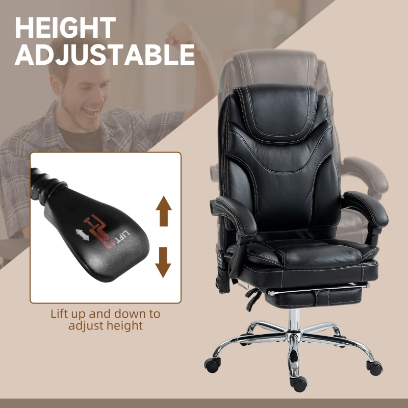 6 Point Vibration Massage Office Chair, PU Leather Heated Reclining Computer Chair with Footrest