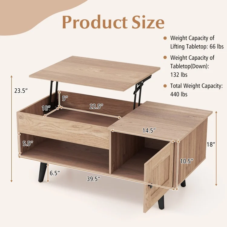 Lift Top Coffee Table with Storage and Hidden Compartment