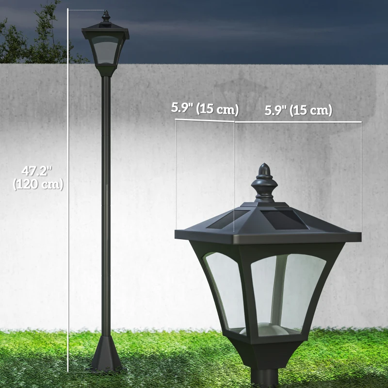 Single Solar Lamp Post Garden Solar-Powered LED Streetlight Style Outdoor Light Waterproof 5-6 Hours with Base