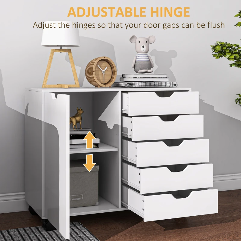 Mobile Filing Cabinet with 5 Drawers, Door and Adjustable Shelf, Rolling File Cabinet