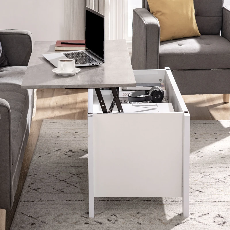 Lift Top Coffee Table with Hidden Storage Compartment and Open Shelves