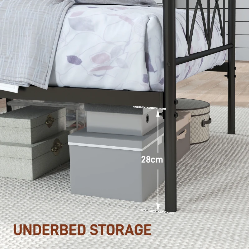 Metal Twin Platform Bed Frame with Headboard, Steel Slat Support, Underbed Storage, No Box Spring Needed