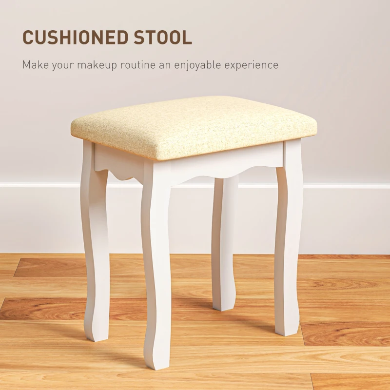 Makeup Vanity Desk with Mirror and Stool, Vanity Set with 10 LED Lights, 5 Drawers and 3 Compartments