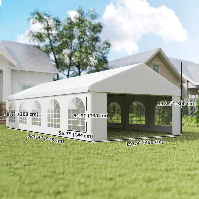32'x16' Large Patio Gazebo, Steel Party Event Wedding Tent Canopy Carport Garage W/ 4 Removable Sidewalls for Outdoor Parking, White