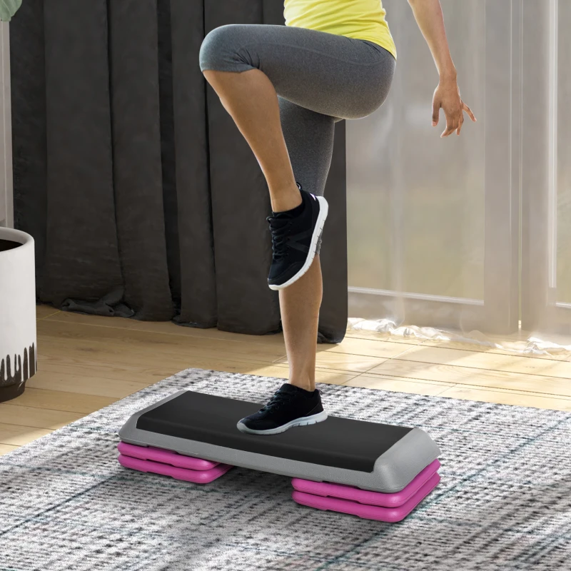 43" Adjustable Aerobic Platform Stepper 3 Level with Risers 4” 6” 8” Cardio Fitness Trainer Workout Step Home Gym Exercise, Black Purple