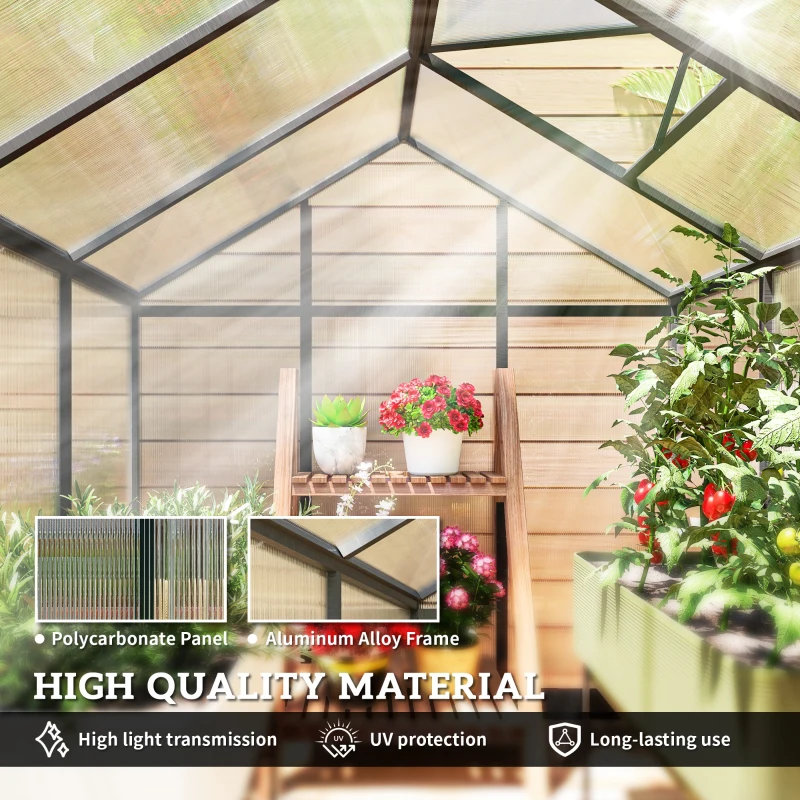  6' x 8' x 6.4' Polycarbonate Greenhouse, Aluminum Walk-In Green House Kit Garden, Plants Grow with Rain Gutter and Roof Vent