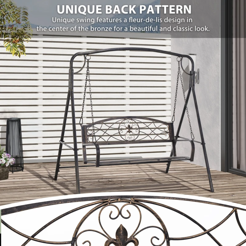  2 Seater Porch Swing Chair, Weather Resistant Outdoor Swing Seat with Metal Frame