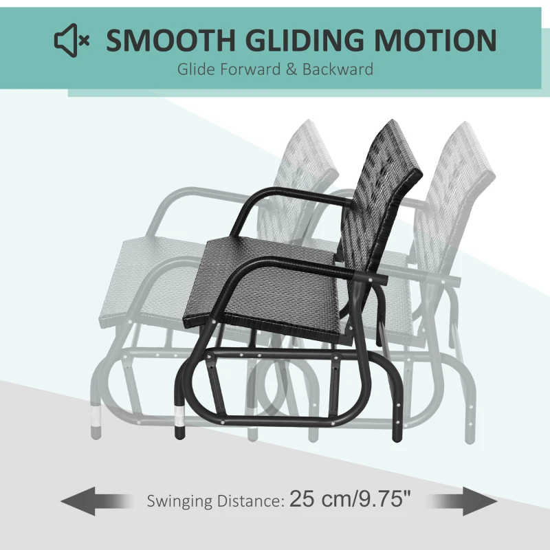 2 Seater Wicker Outdoor Glider Bench, Patio Swing Garden Bench, Garden Loveseat Rocking Chair