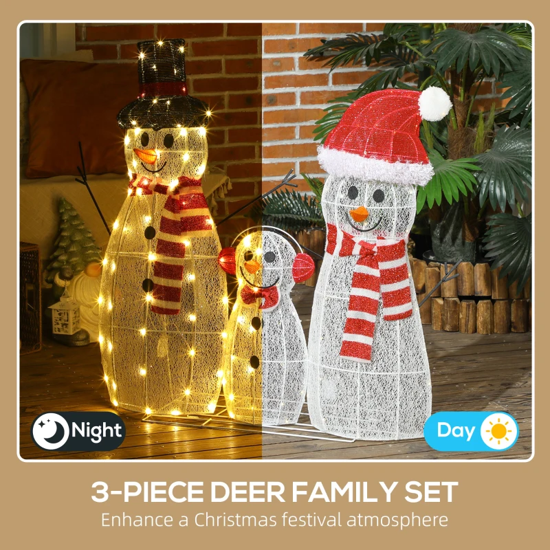 3-Piece Light Up Christmas Snowman Family Set of 3 Lighted Snowman Christmas Decoration