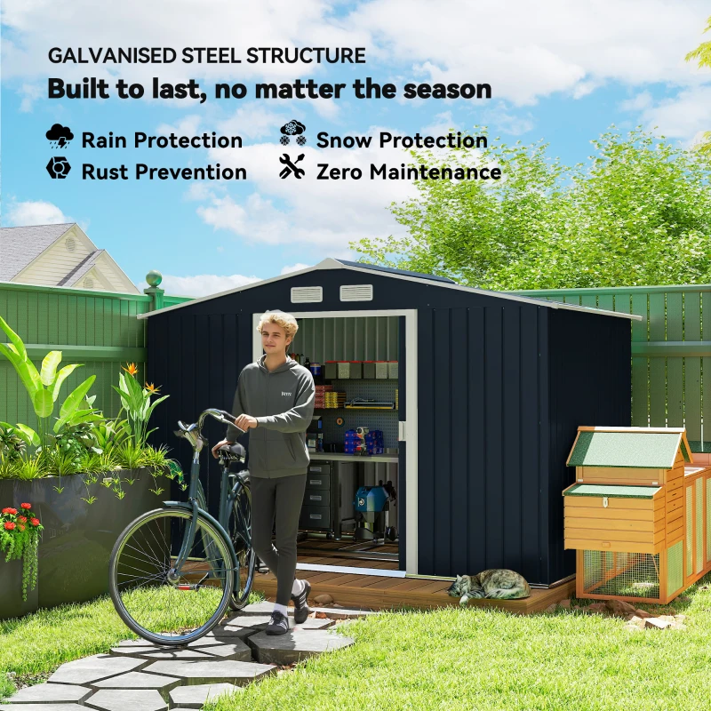 9.1'x6.4'x6.3' Garden Storage Shed w/ Foundation Kit Metal Tool Storage House w/ Double Doors