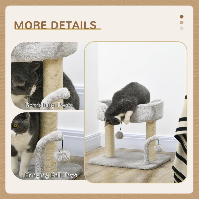  Cat Tower Condo for Indoor Cats, Small Cat Tree with Sisal Scratching Posts, Top Perch, Dangling Balls