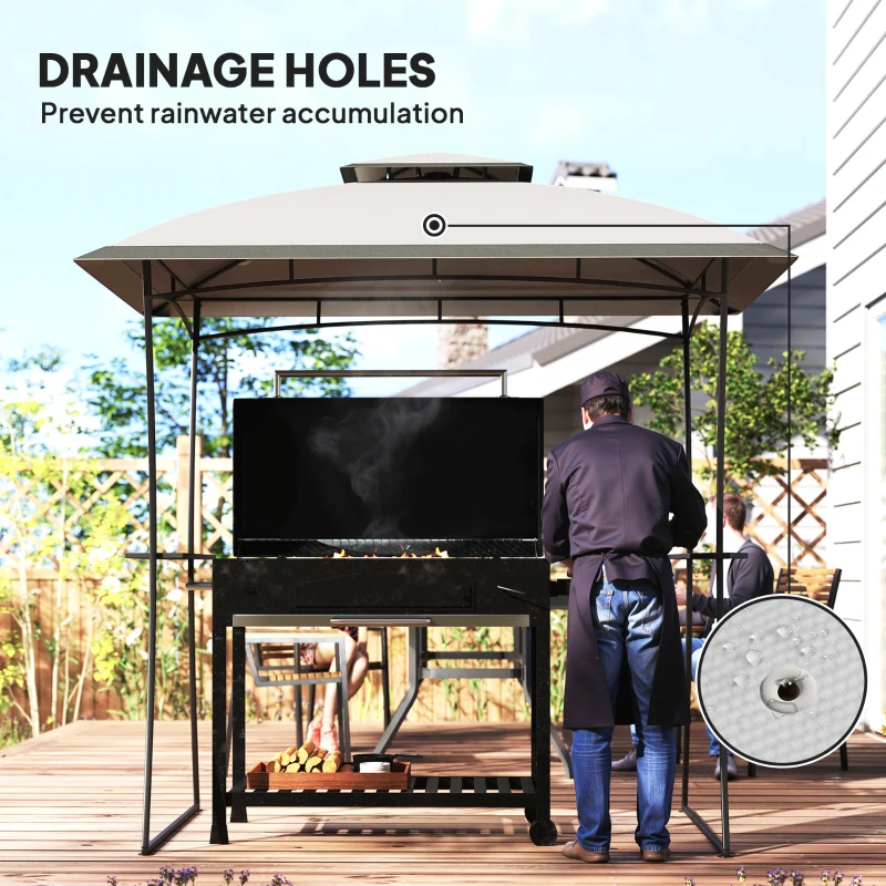 8' x 5' Outdoor Grill Gazebo, Double Tiered Barbecue Grill Gazebo Shelter with 2 Side Shelves and Hook