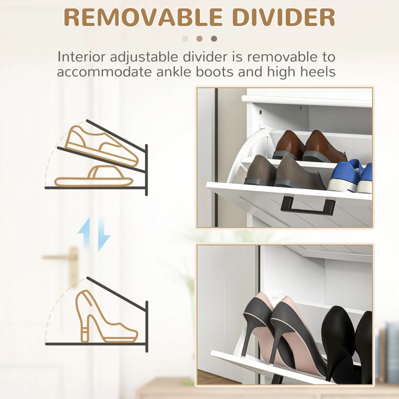 Shoe Storage Cabinet with 2 Flip Drawers and Adjustable Shelves, Narrow Shoe Cabinet for 10 Pairs of Shoes