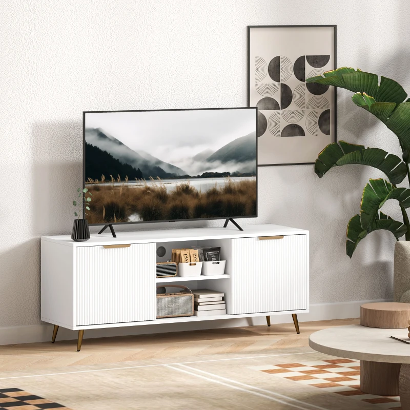 TV Stand with Storage for 55 Inch TV, Modern TV Cabinet with 2 Open Shelves and 2 Cabinets