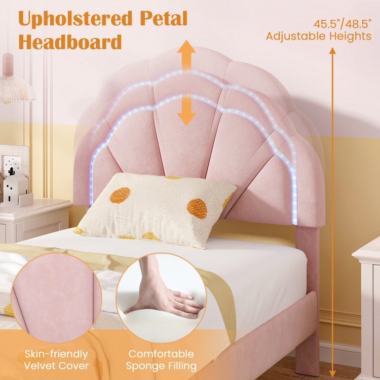 Twin-Full-Queen LED Bed Frame with Adjustable Flower Headboard and Metal Support Feet