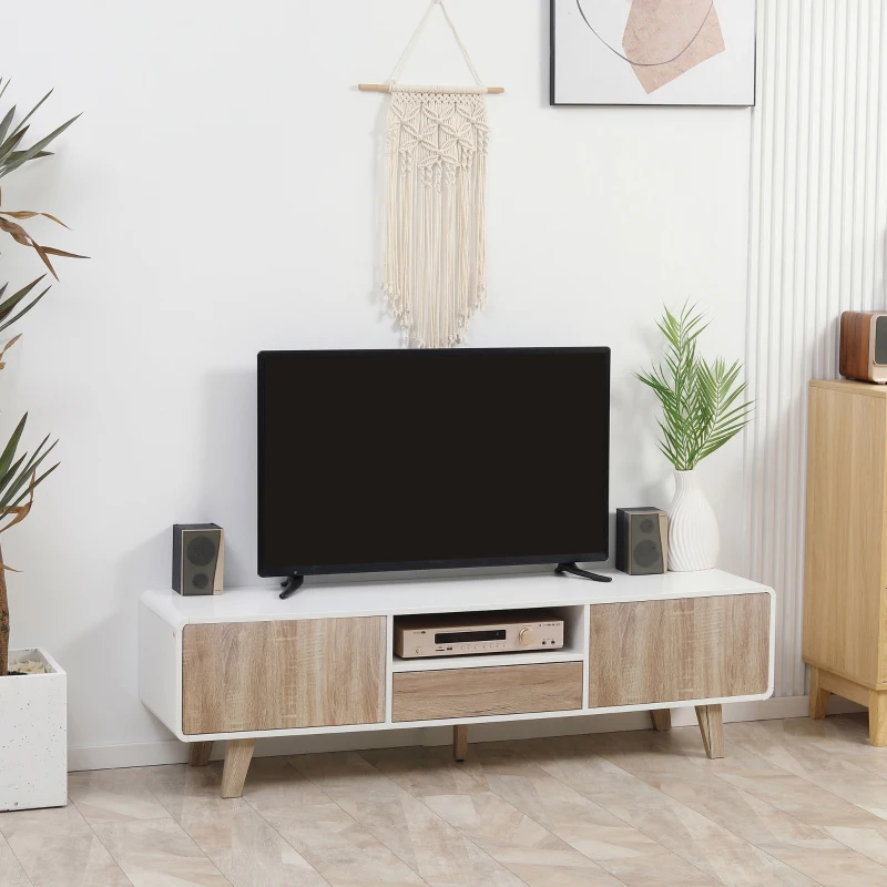 Modern TV Stand Cabinet for TVs up to 72" Flat Screen with Push-open Drawer, Storage Compartment and Cable Management