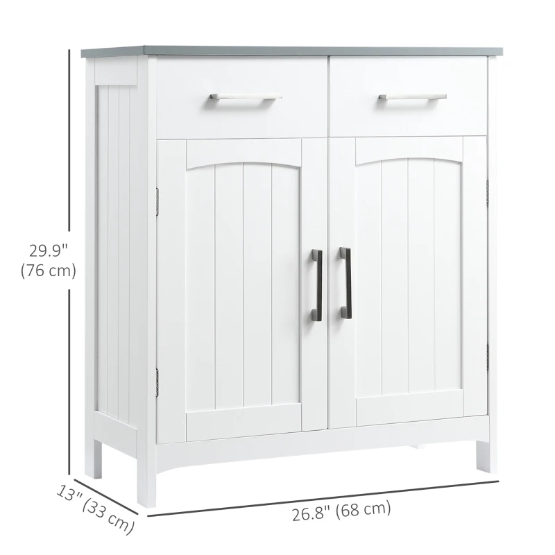Freestanding Bathroom Cabinet, Storage Cupboard with 2 Drawers, Double Doors, Adjustable Shelf