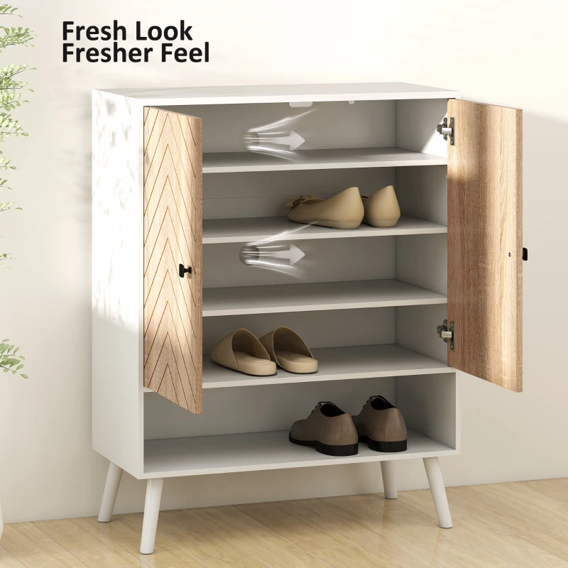 Shoe Storage Cabinet, 5-Tier Shoe Rack Cabinet with Doors, Adjustable Shelves, 15 Pairs, Natural Tone