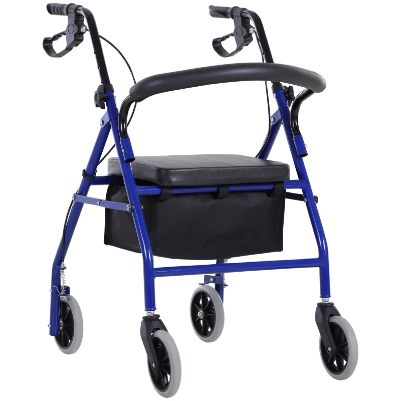 Folding Aluminum Rollator Walker with Adjustable Handle Height, Cushioned Flip Up Seat 