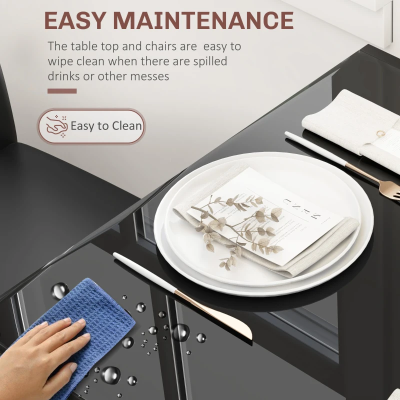 3-Piece Rectangular Glass Kitchen Table and Chairs with Metal Frame and Faux Leather Upholstery