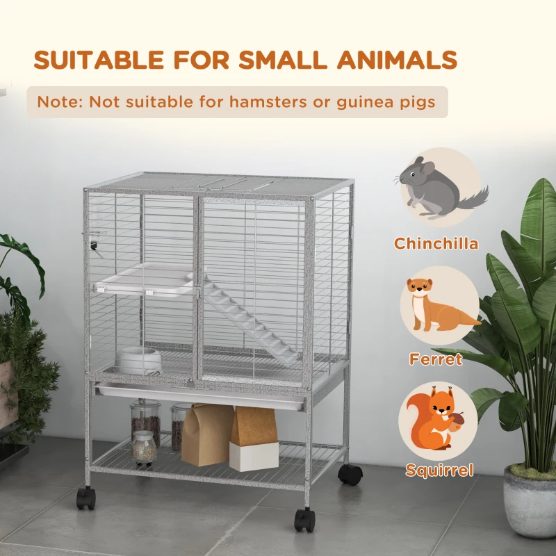 olling Small Animal Cage 34"H Chinchilla Cage for Ferrets, Squirrels w/ Removable Tray, Storage Shelf