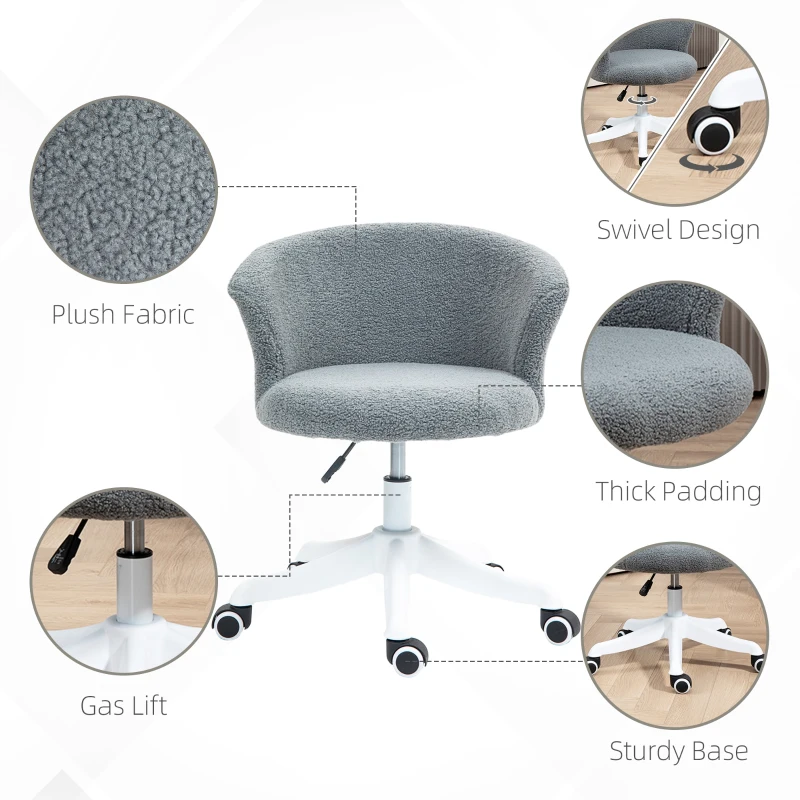 Armless Office Chair, Fluffy Computer Desk Chair with Adjustable Height, Swivel Wheels, Mid Back