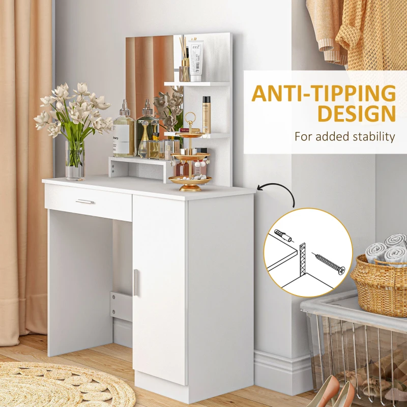 Dressing Table, Vanity Table with Mirror, Drawer and Storage Shelves for Bedroom