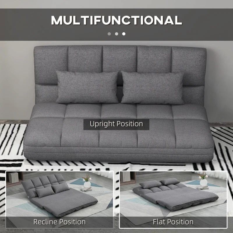51" Folding Floor Sofa, Foldable 2-Seater Lazy Sofa Sleeper Bed, Adjustable Linen Floor Couch with 9-position Backrest, 2 Pillows and Wide Seat 