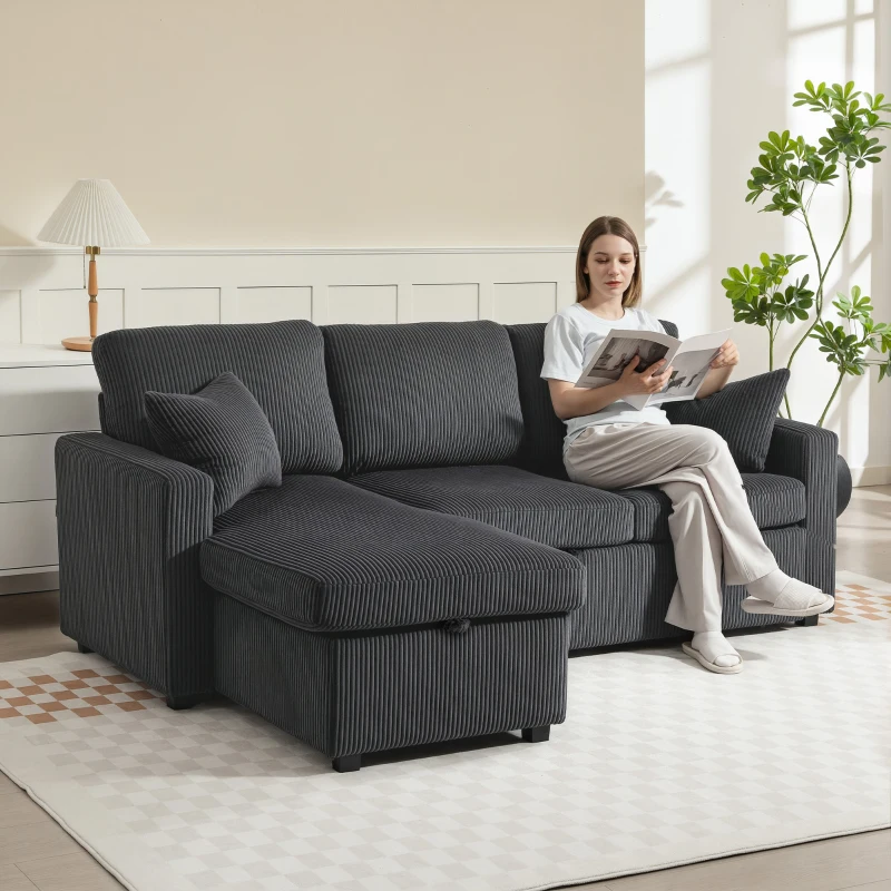 81" Sofa Bed, 2 In 1 Pull Out Sleeper Sofa Bed with Storage, Corduroy Convertible Couch