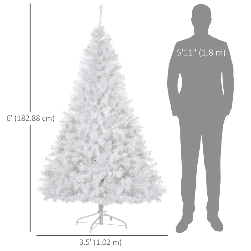 6FT Prelit Artificial Christmas Tree Warm White LED Light Holiday Home Xmas Decoration with Automatic Open, White