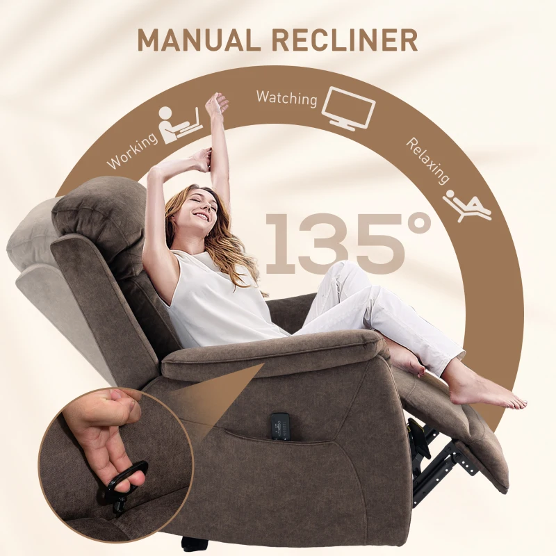 Manual Recliner Chair with Vibration Massage & Side Pockets